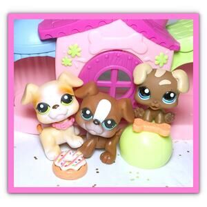 Authentic Littlest Pet Shop LPS #83 235 1052 Boxer Puppy Dog Family Doghouse Lot